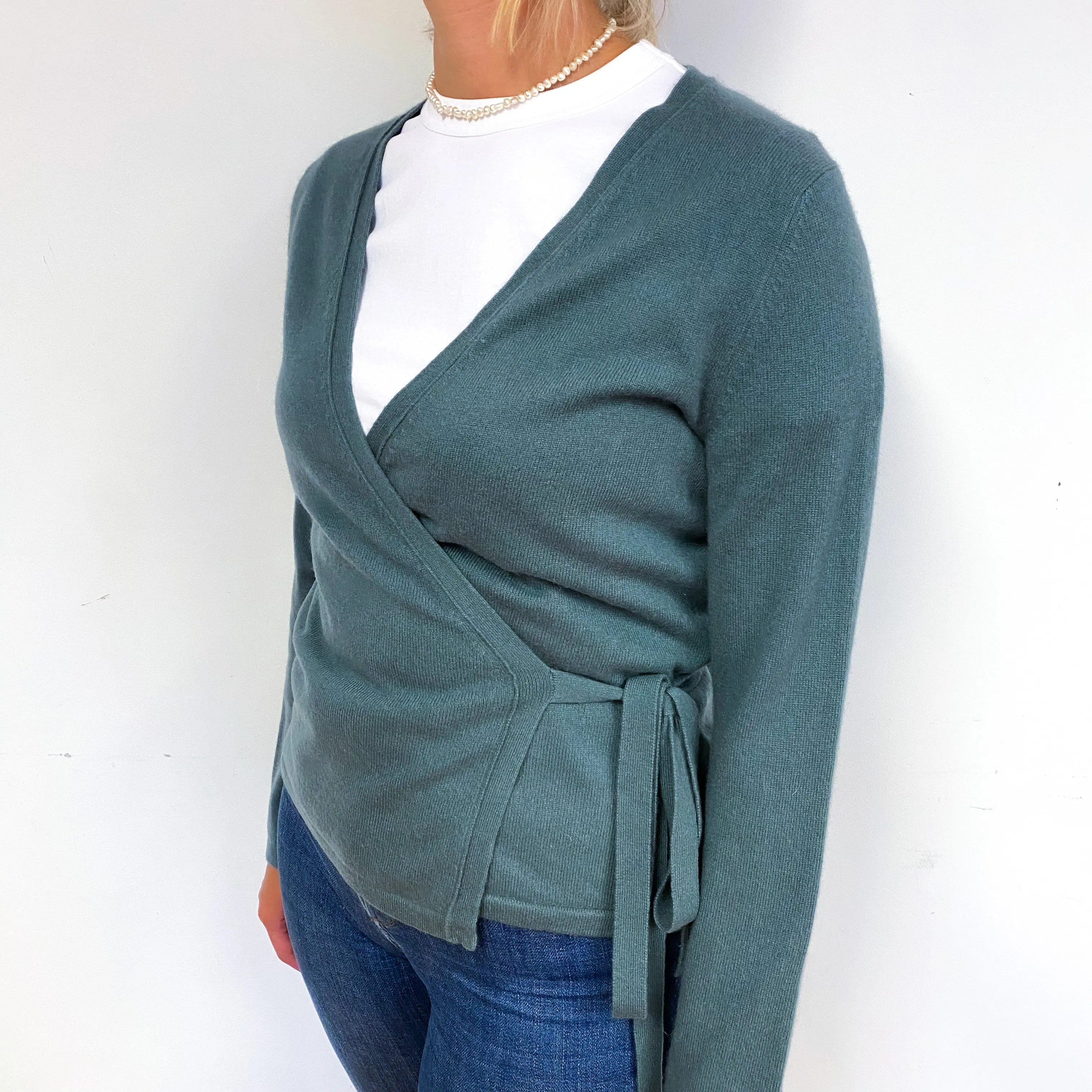 Muted Green Cashmere Cross Over Cardigan Small