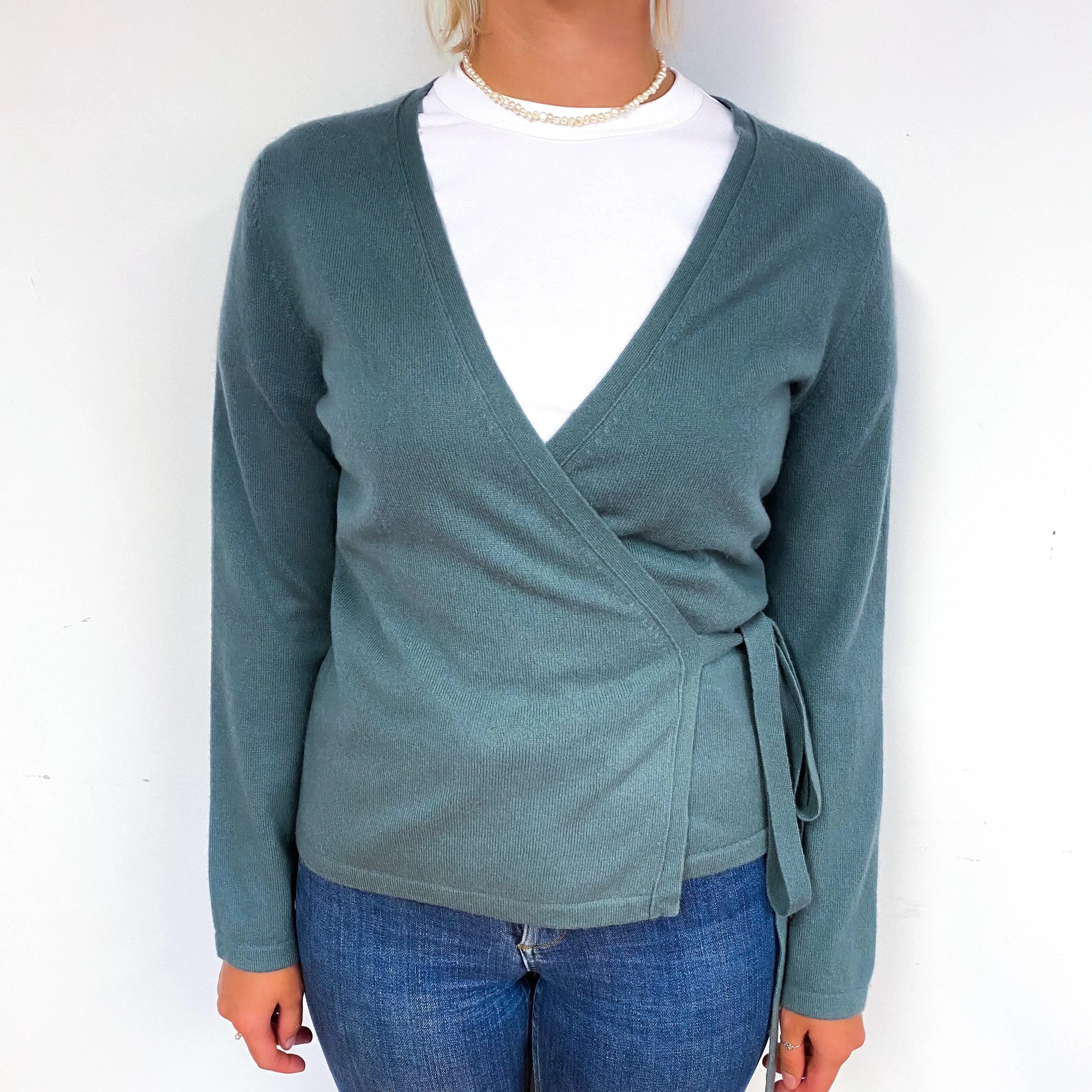 Muted Green Cashmere Cross Over Cardigan Small