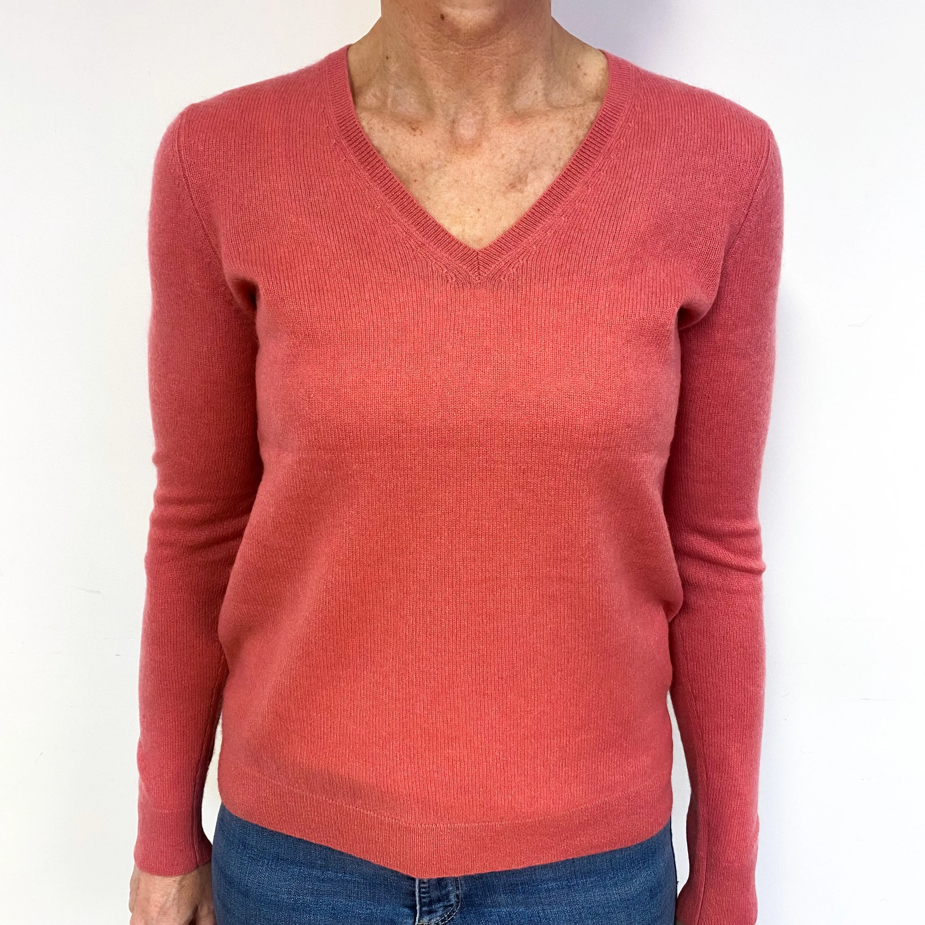 Muted Loganberry Pink Cashmere V-Neck Jumper Medium