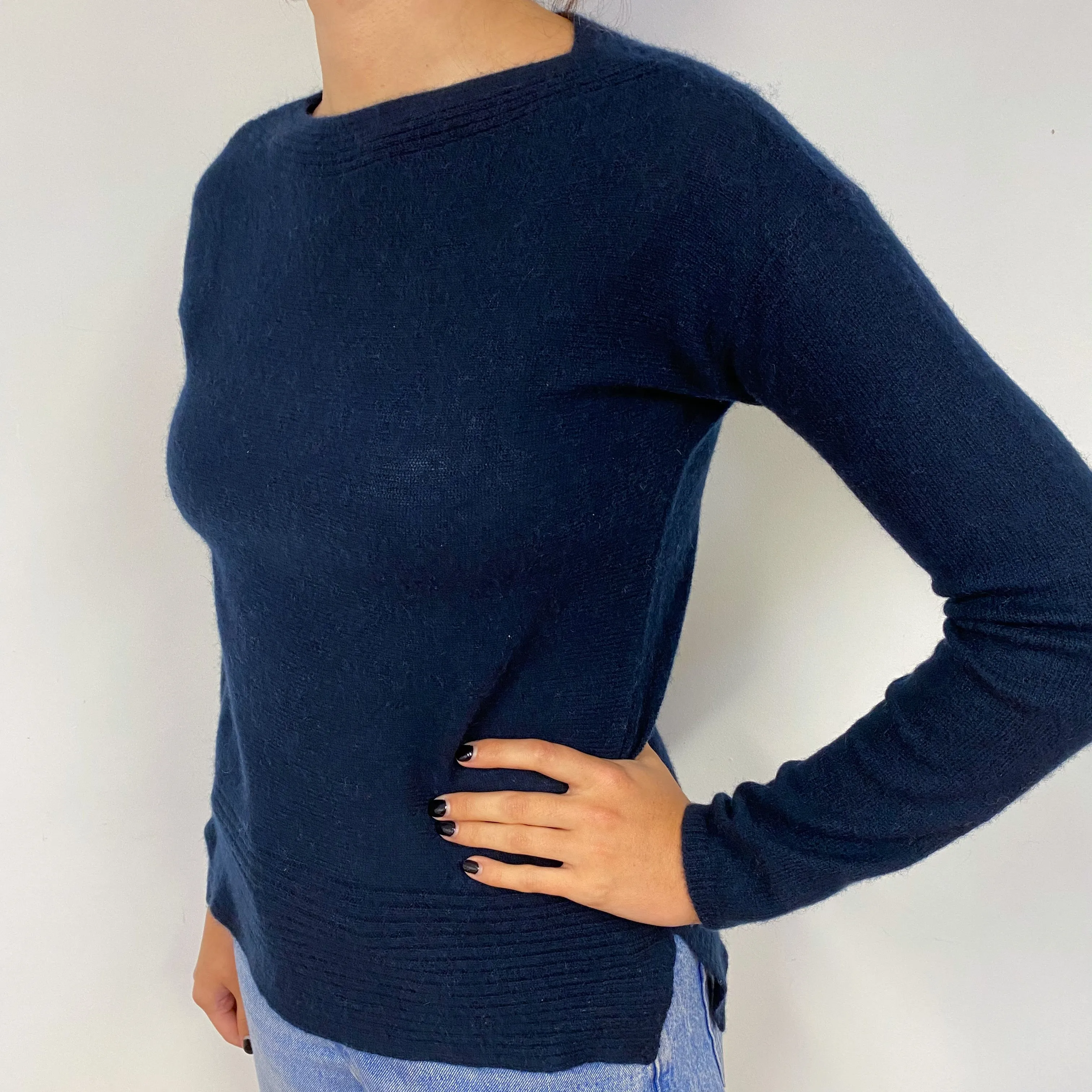Navy Blue Cashmere Crew Neck Tunic Jumper Small
