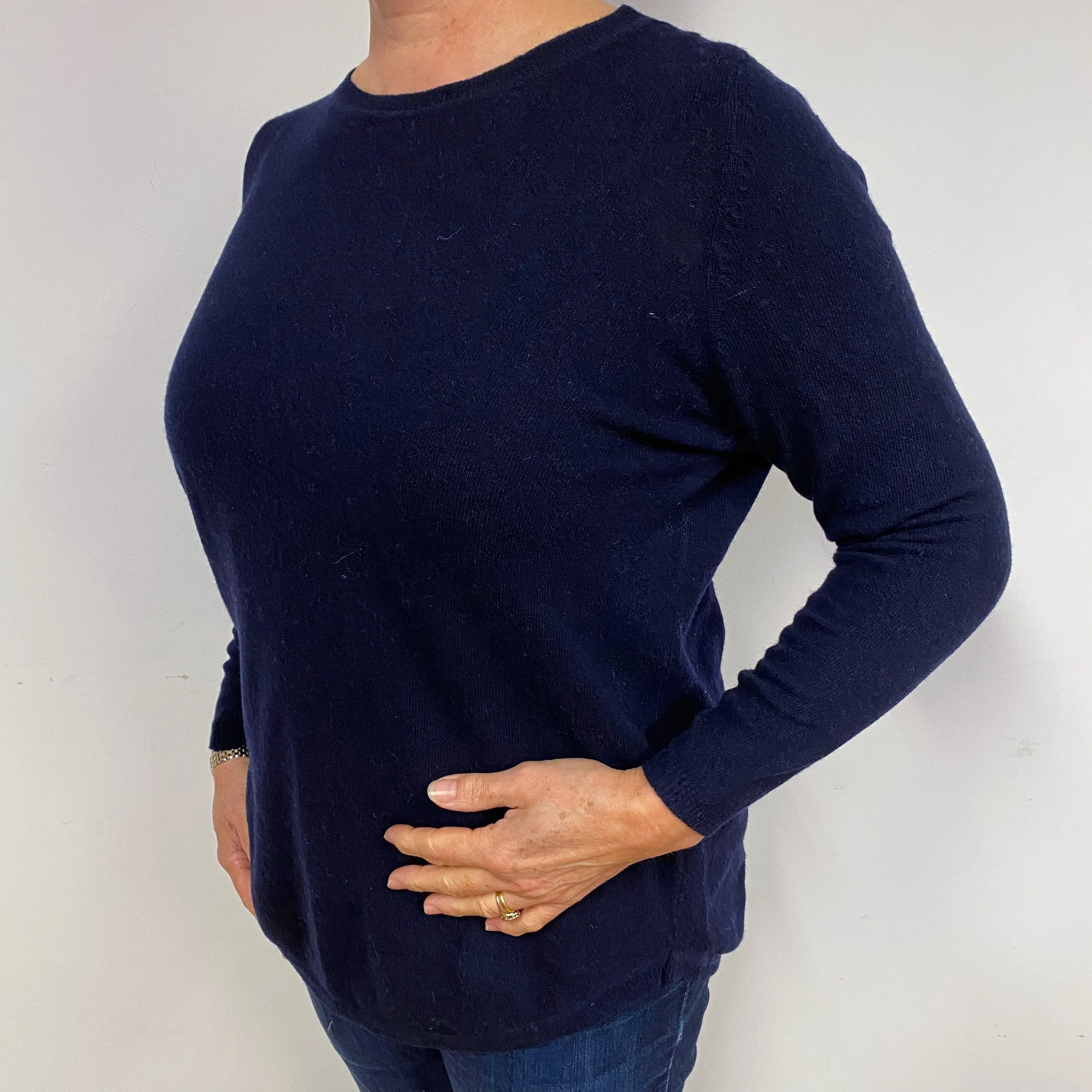 Navy Blue Cashmere V-Neck Jumper Large