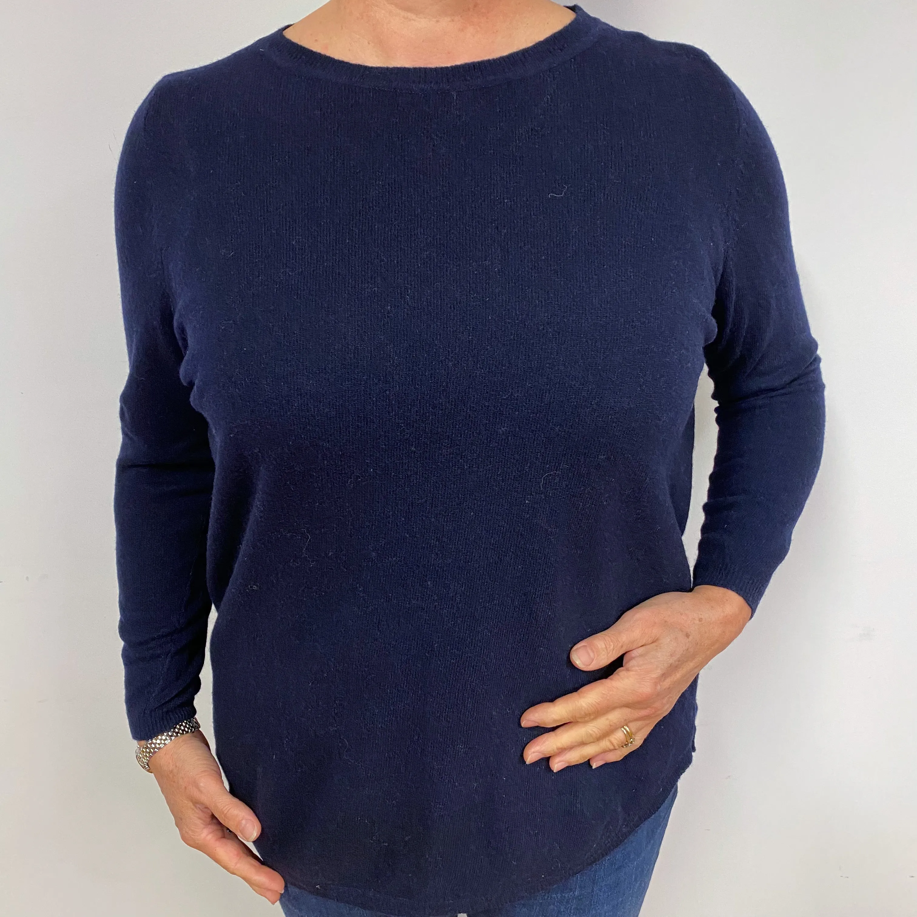 Navy Blue Cashmere V-Neck Jumper Large