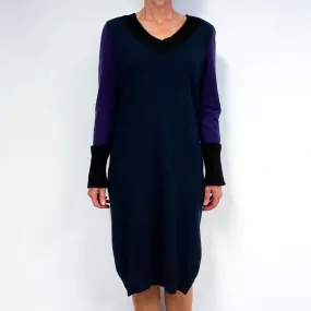 Navy Blue Designer Cashmere V-Neck Jumper Dress Medium
