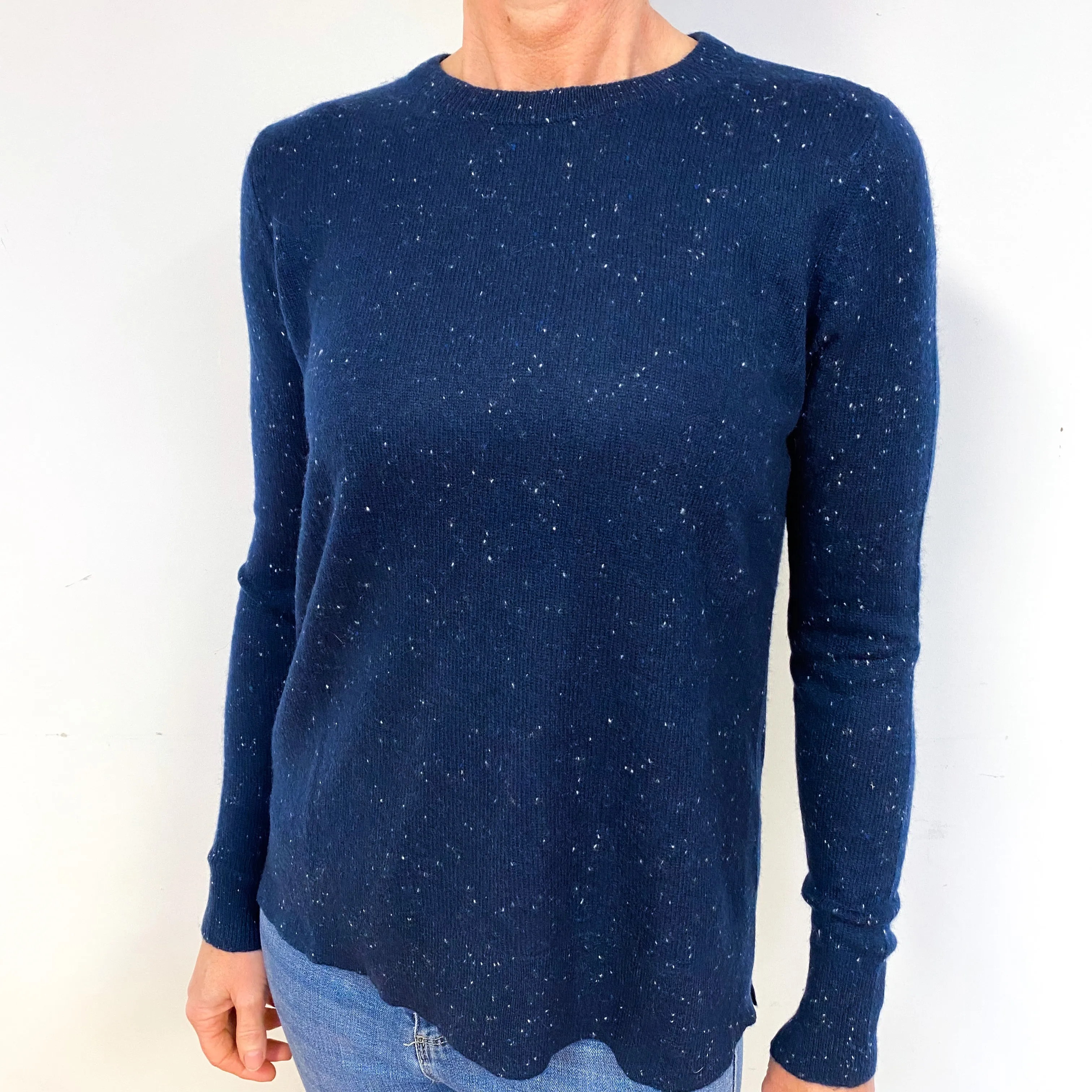 Navy Blue Marl Cashmere Crew Neck Jumper Medium
