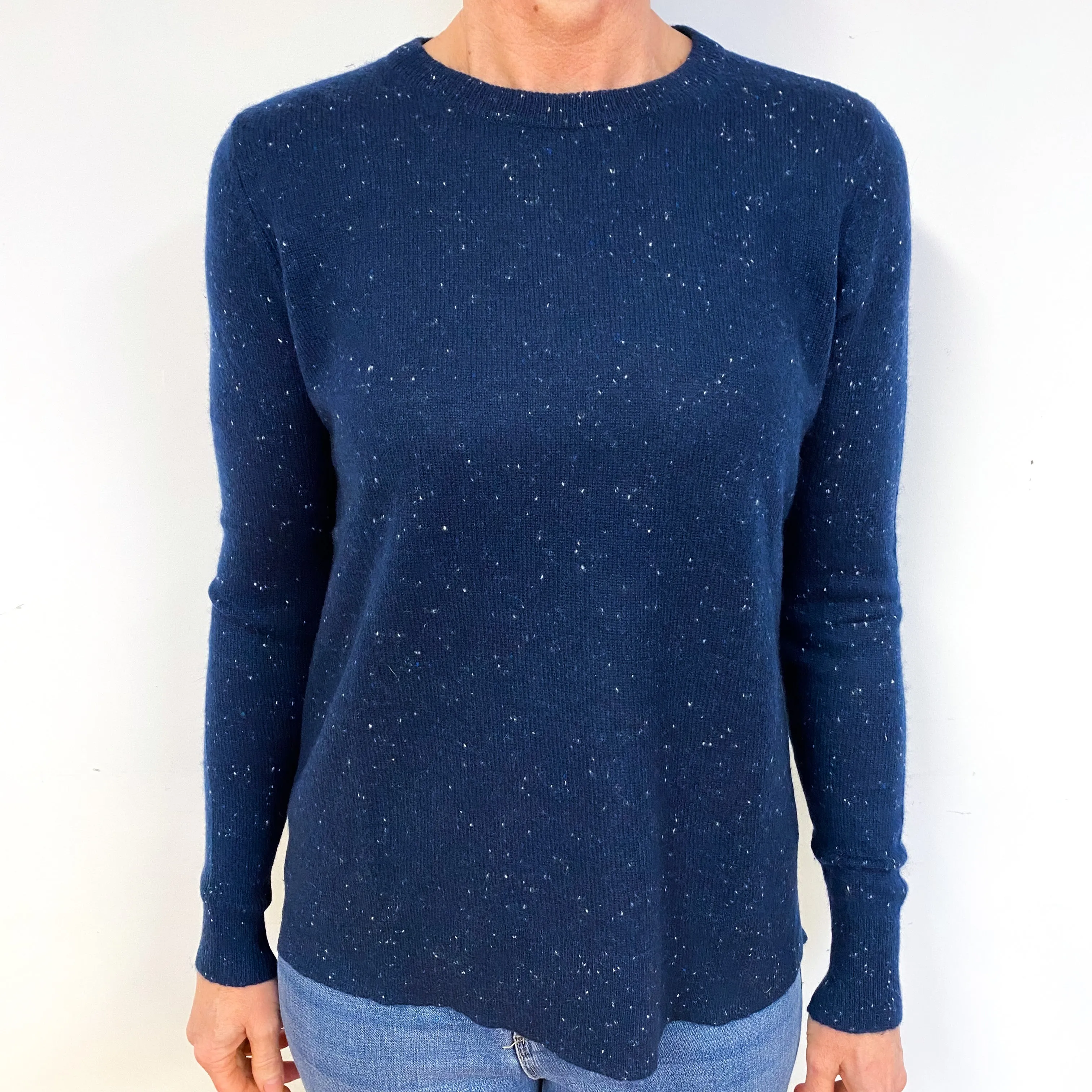 Navy Blue Marl Cashmere Crew Neck Jumper Medium