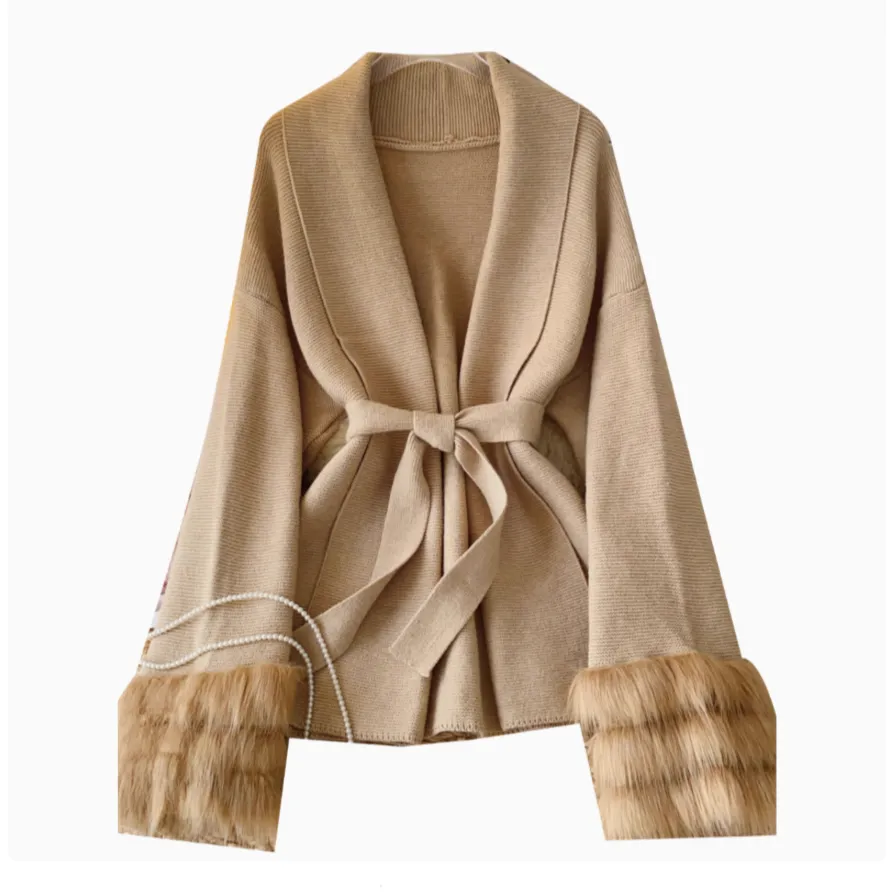 Niche Furry Cuff Lace-up Cardigan