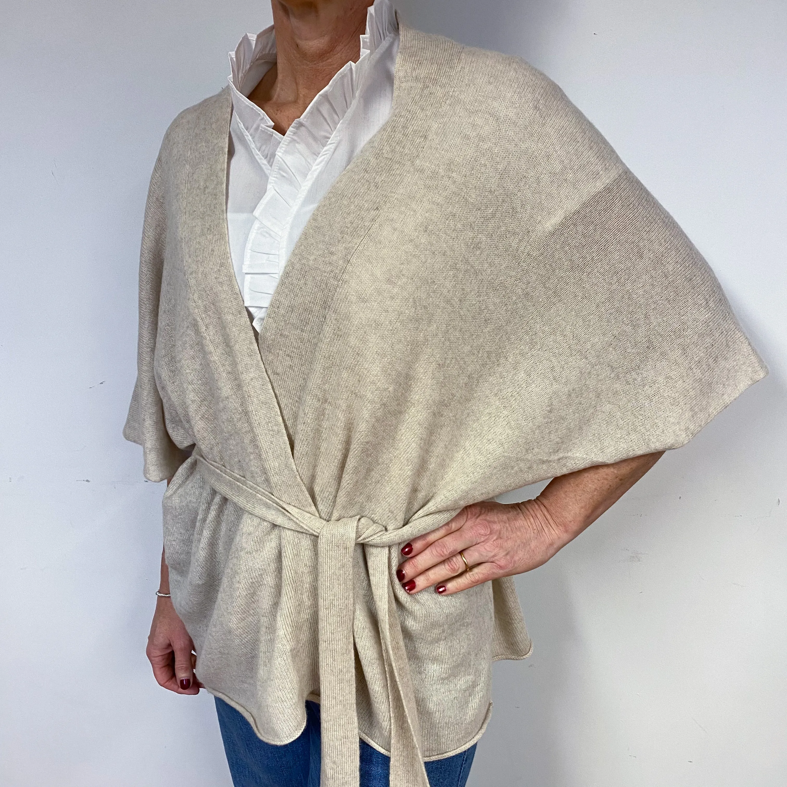 Oatmeal Batwing Cashmere Waist Tie Cardigan Medium