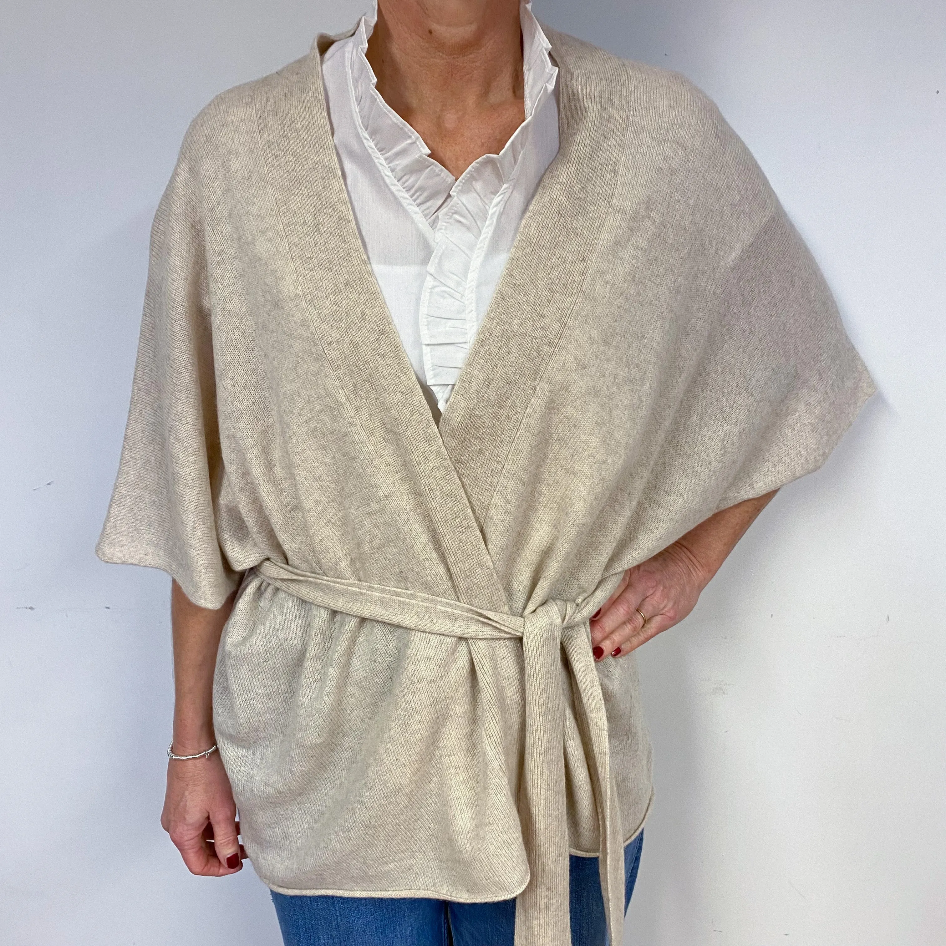 Oatmeal Batwing Cashmere Waist Tie Cardigan Medium
