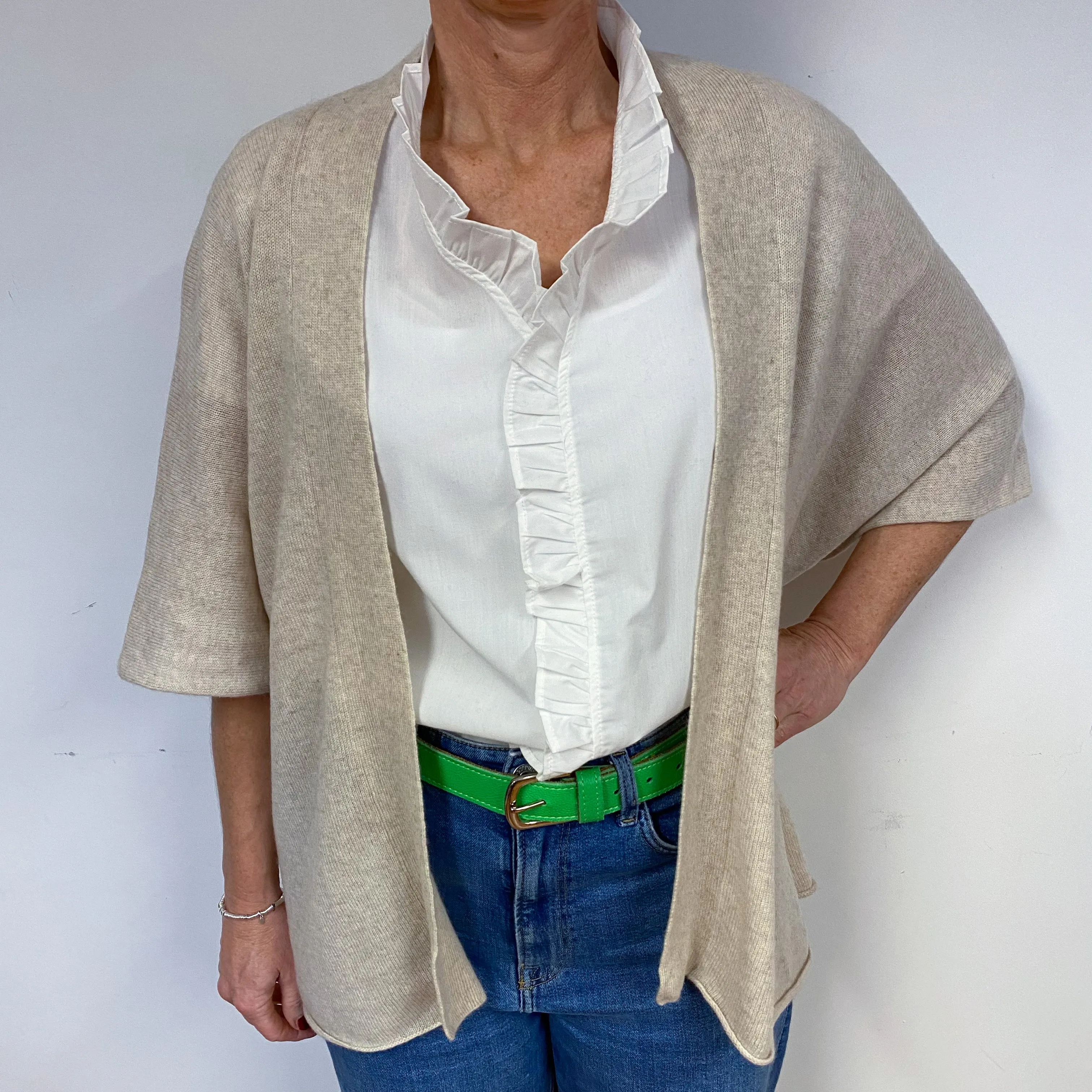Oatmeal Batwing Cashmere Waist Tie Cardigan Medium