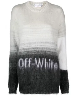 OFF-WHITE WOMEN Mohair Helvetica Logo Crewneck Black/White