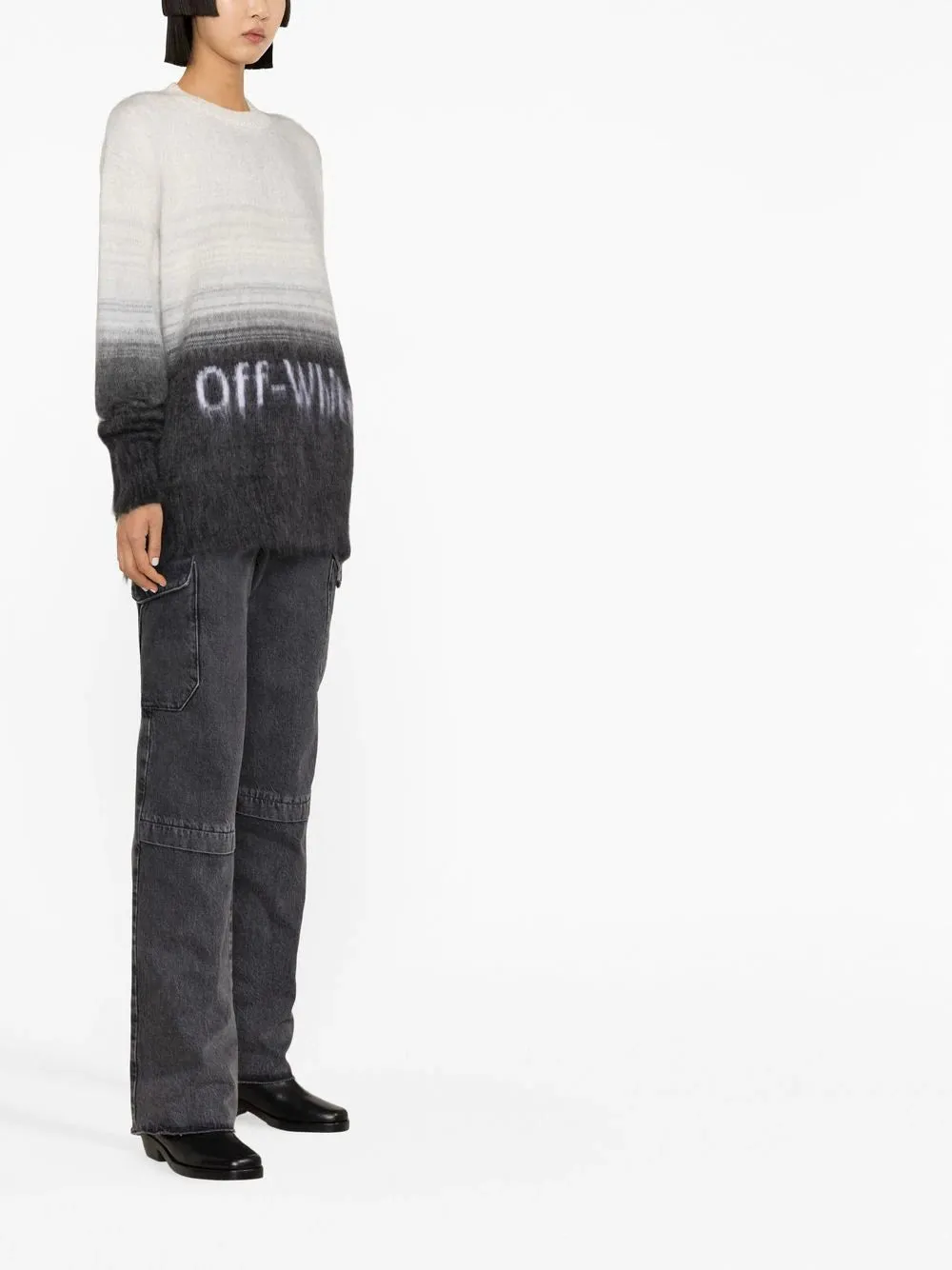 OFF-WHITE WOMEN Mohair Helvetica Logo Crewneck Black/White