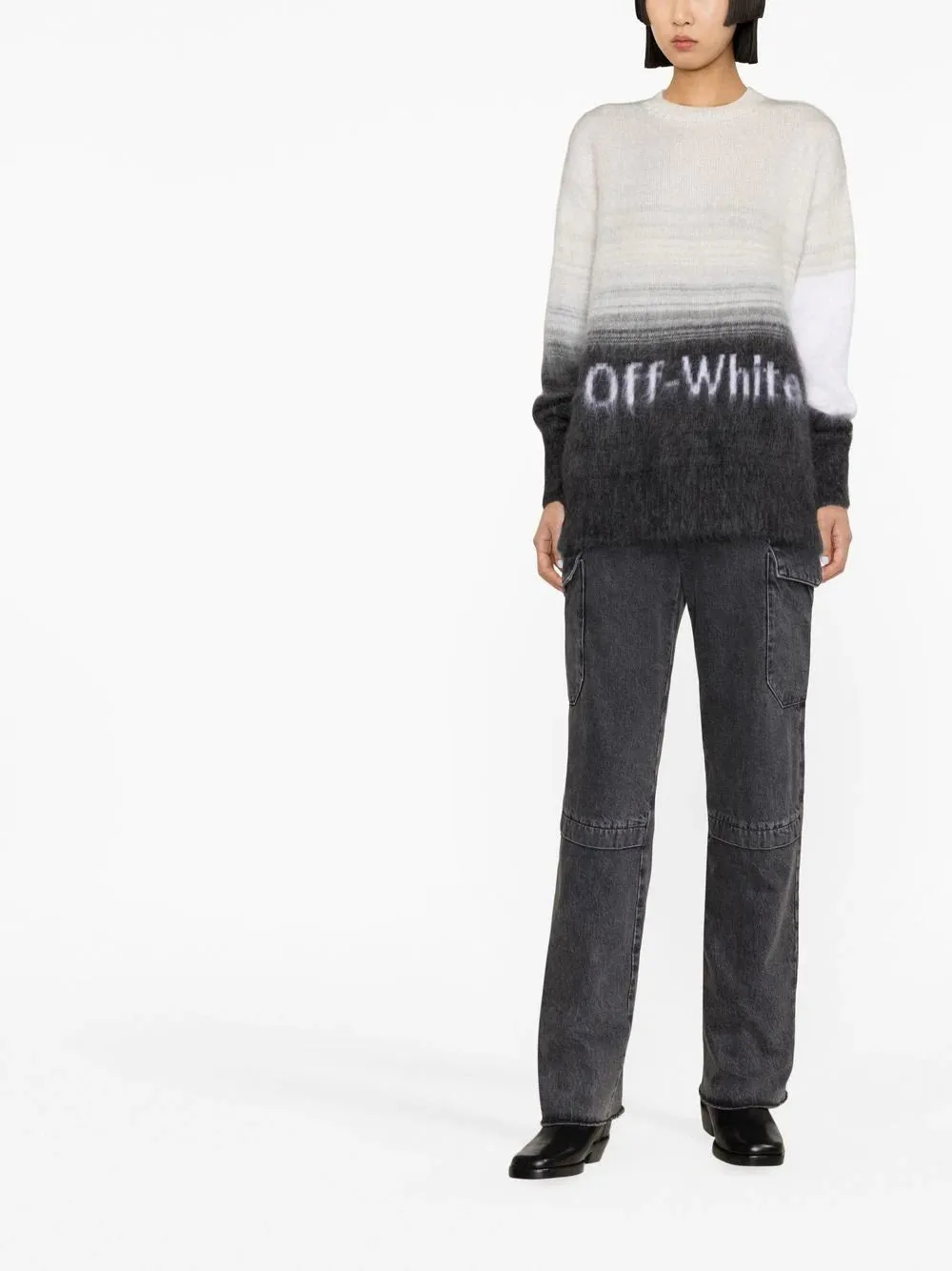 OFF-WHITE WOMEN Mohair Helvetica Logo Crewneck Black/White