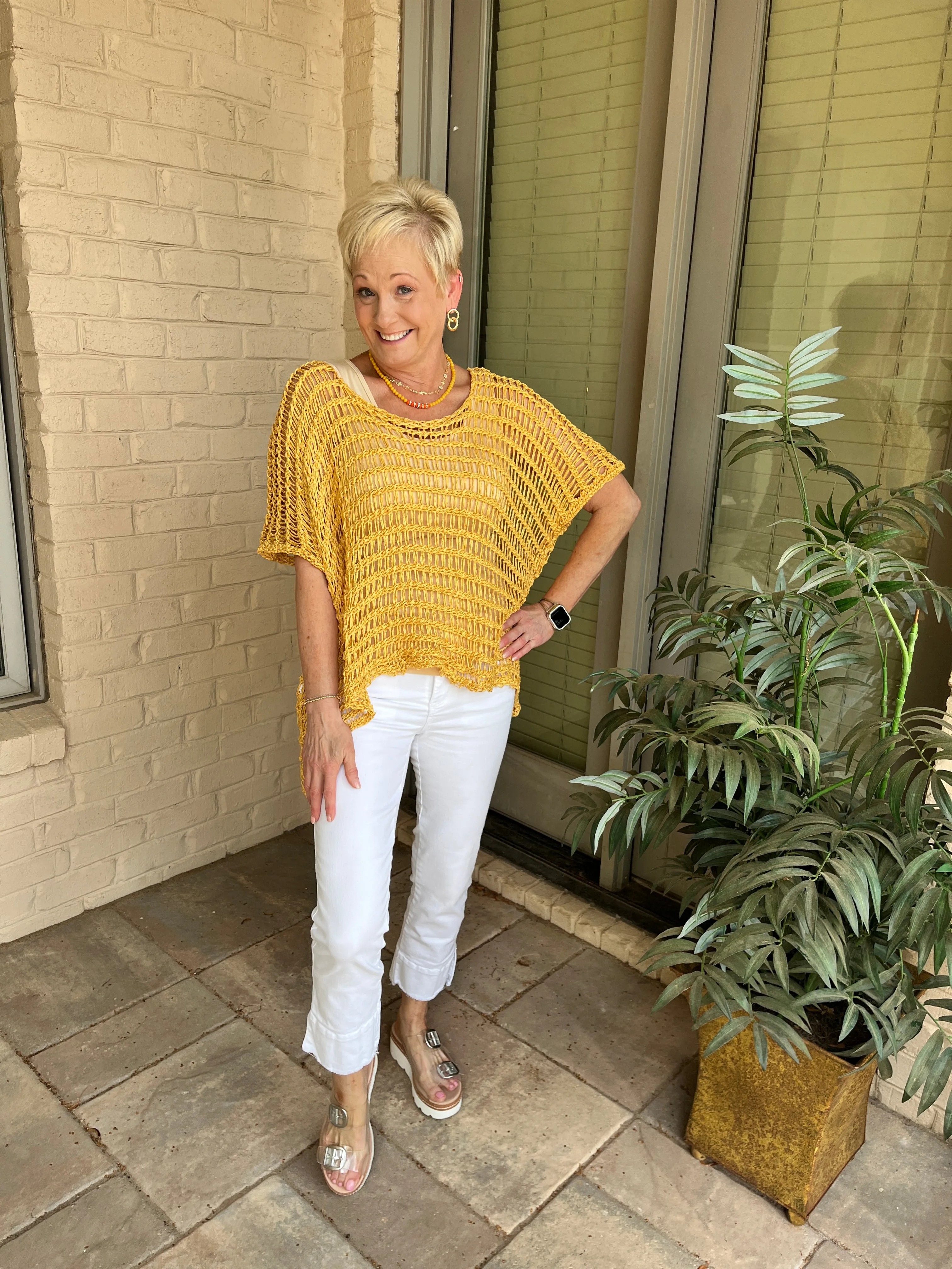Open weave knit poncho top