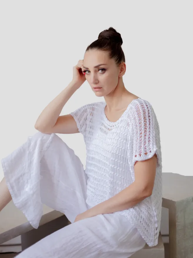 Open weave knit poncho top