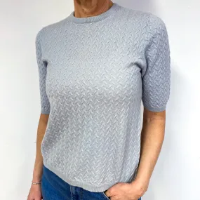 Pale Blue Grey Cashmere Short Sleeved Jumper Medium