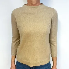 Pale Camel Cream Cashmere High Crew Neck Jumper Medium
