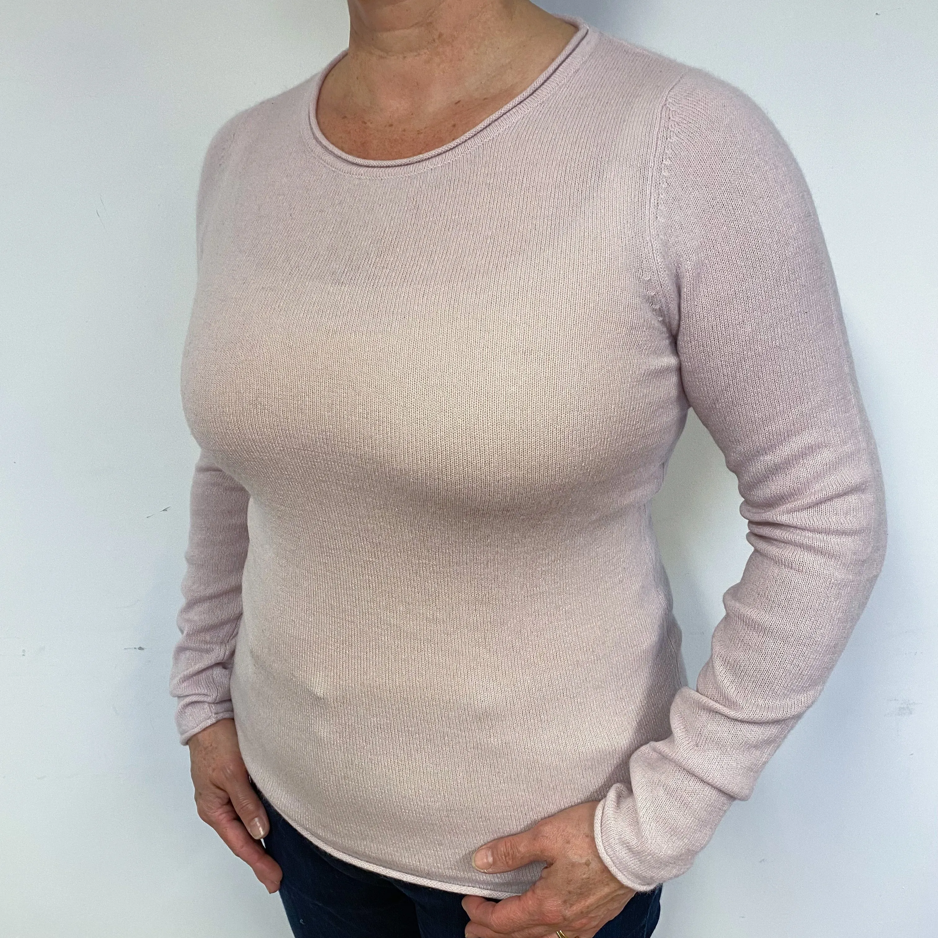 Pale Pink Cashmere Crew Neck Jumper Large
