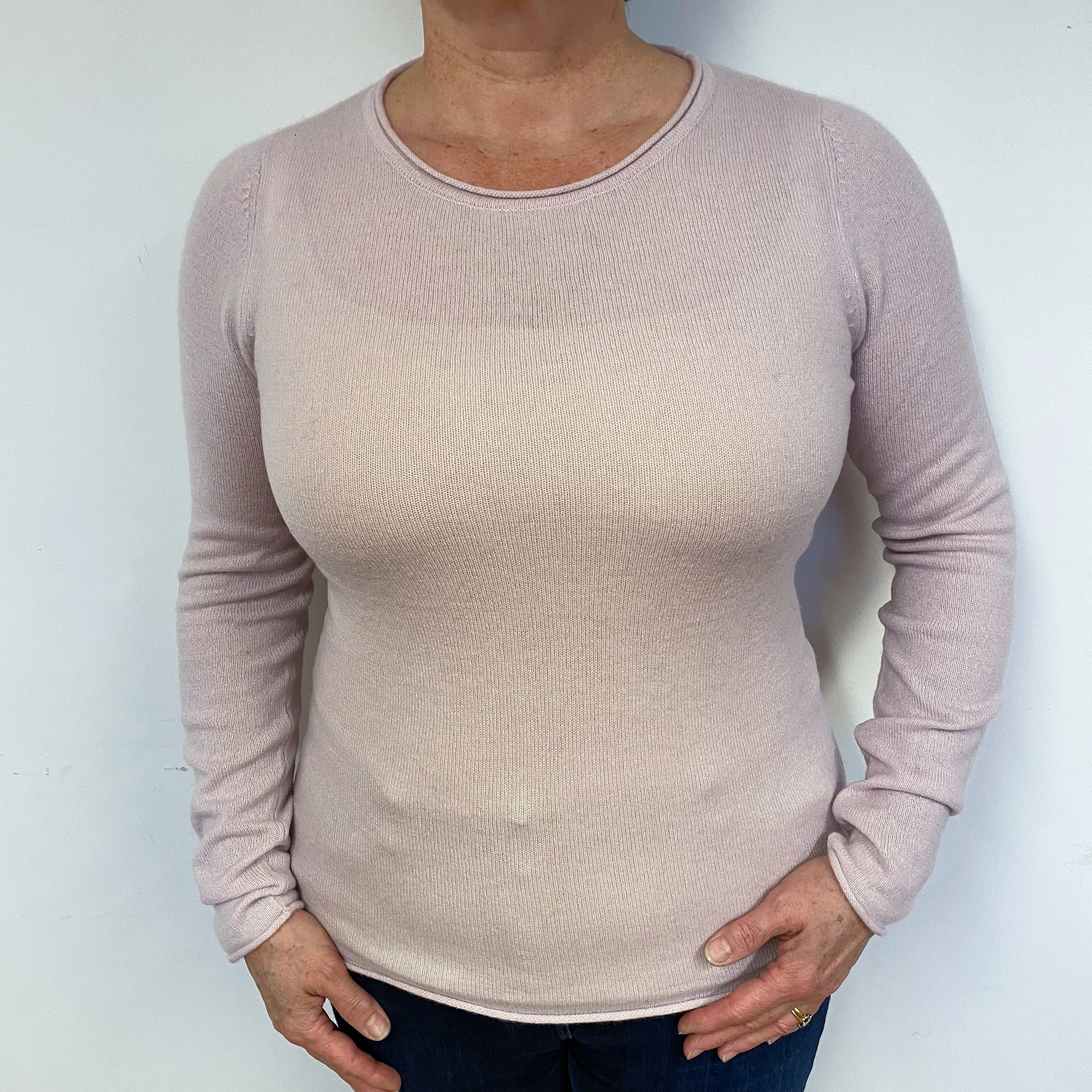 Pale Pink Cashmere Crew Neck Jumper Large