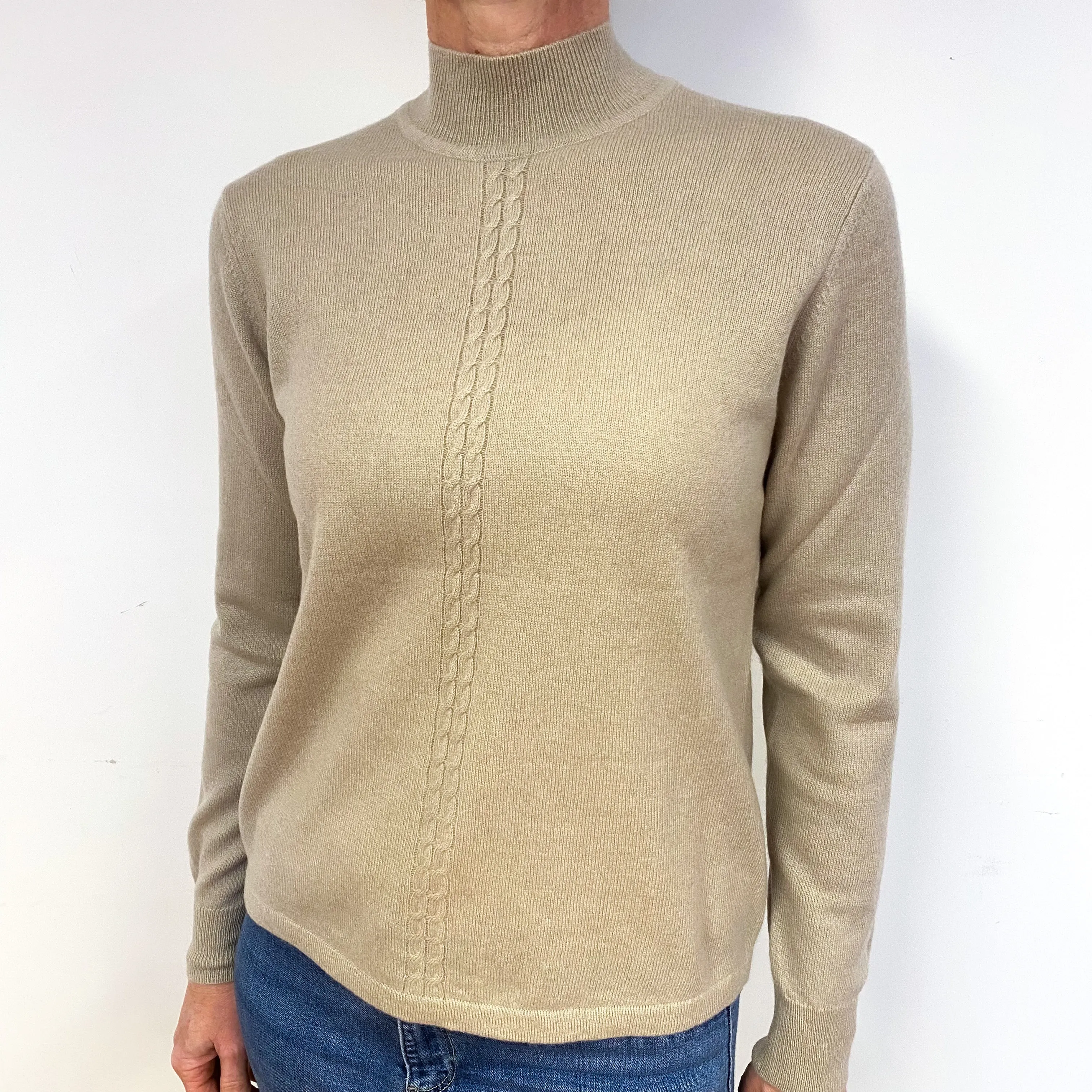 Pale Taupe Cashmere Turtle Neck Jumper Medium