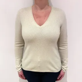 Palest Green Elbow Patch Cashmere V-Neck Jumper Large
