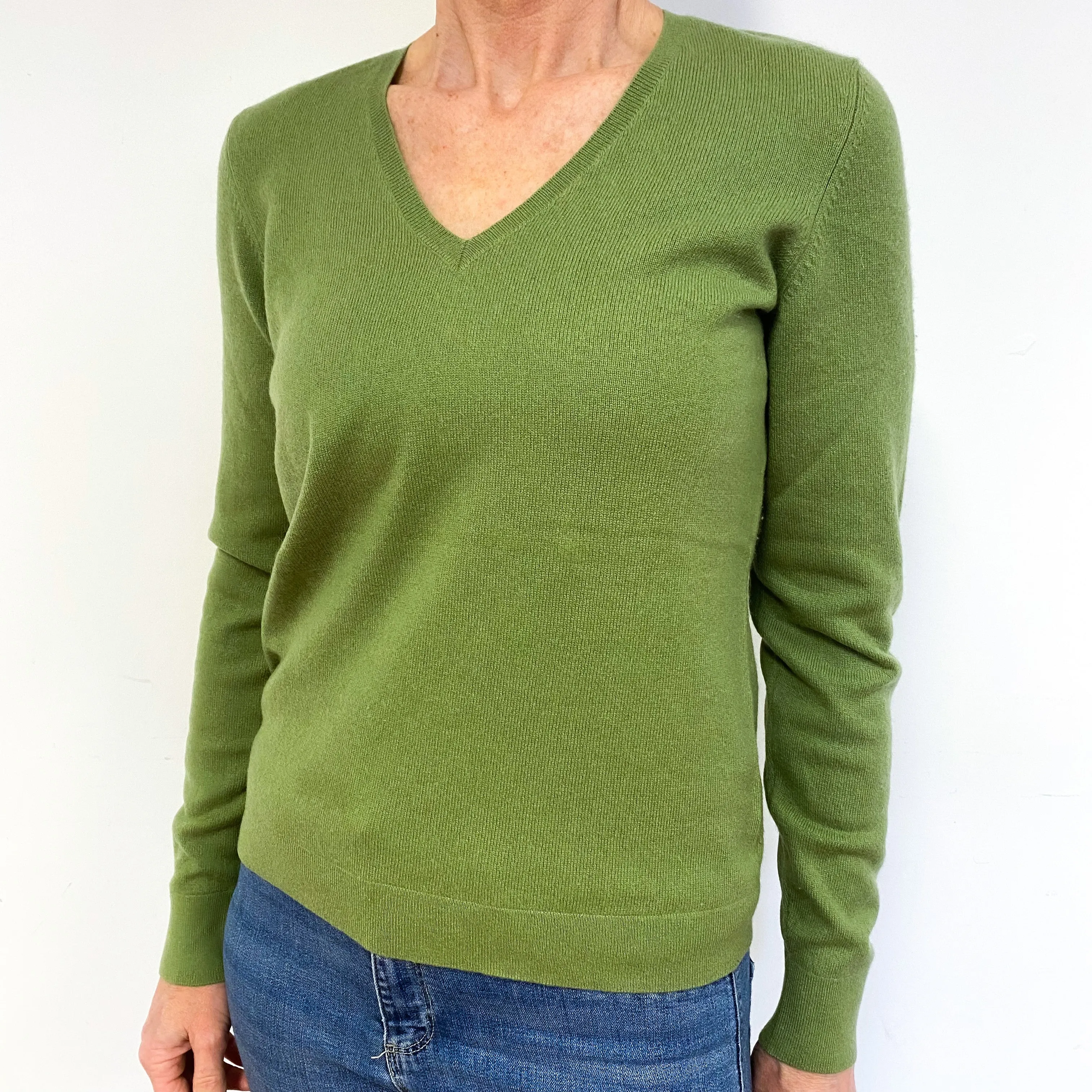 Pear Green Cashmere V-Neck Jumper Medium