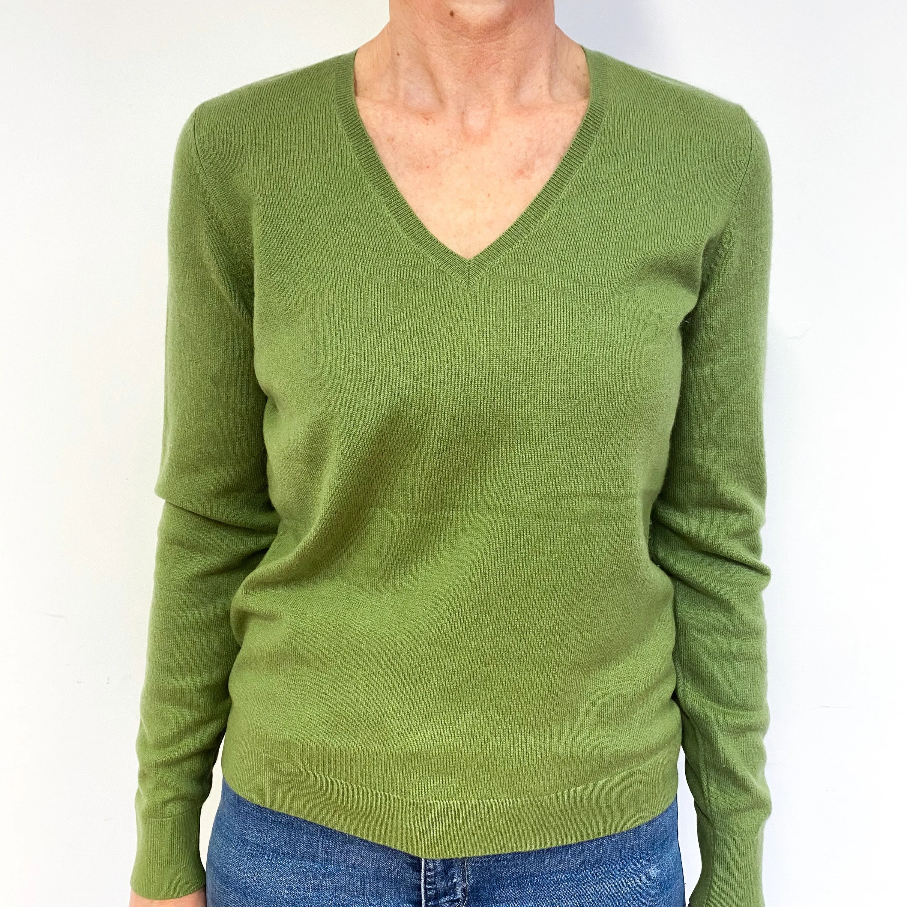 Pear Green Cashmere V-Neck Jumper Medium