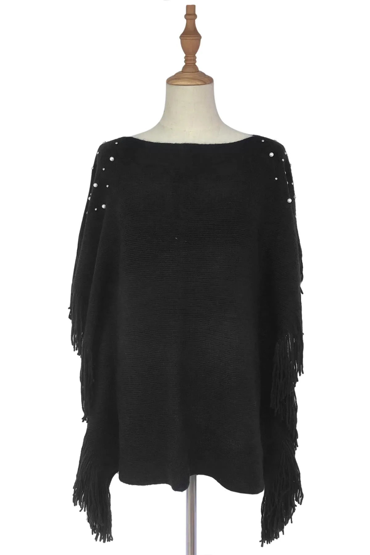 Pearl & Bead Shoulder Knitted Poncho