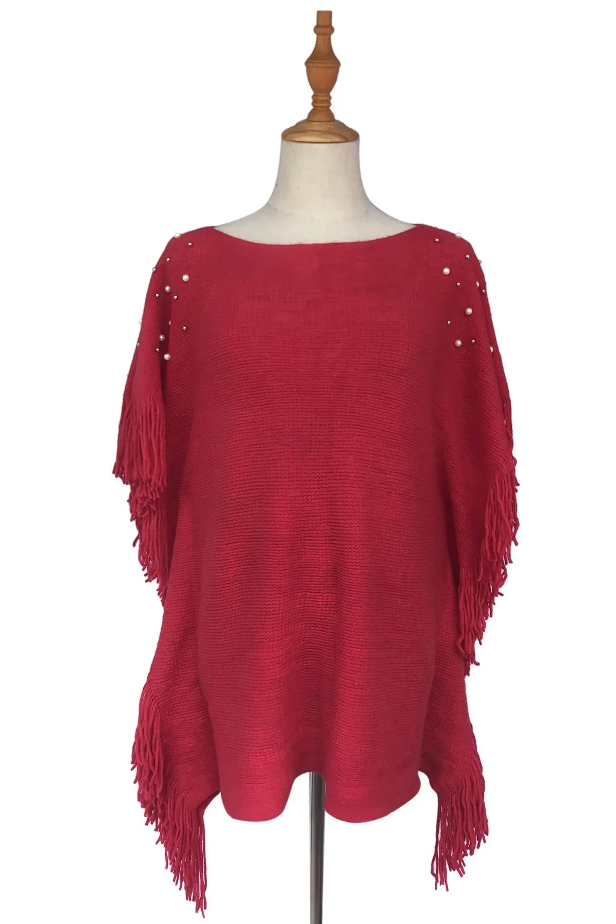 Pearl & Bead Shoulder Knitted Poncho