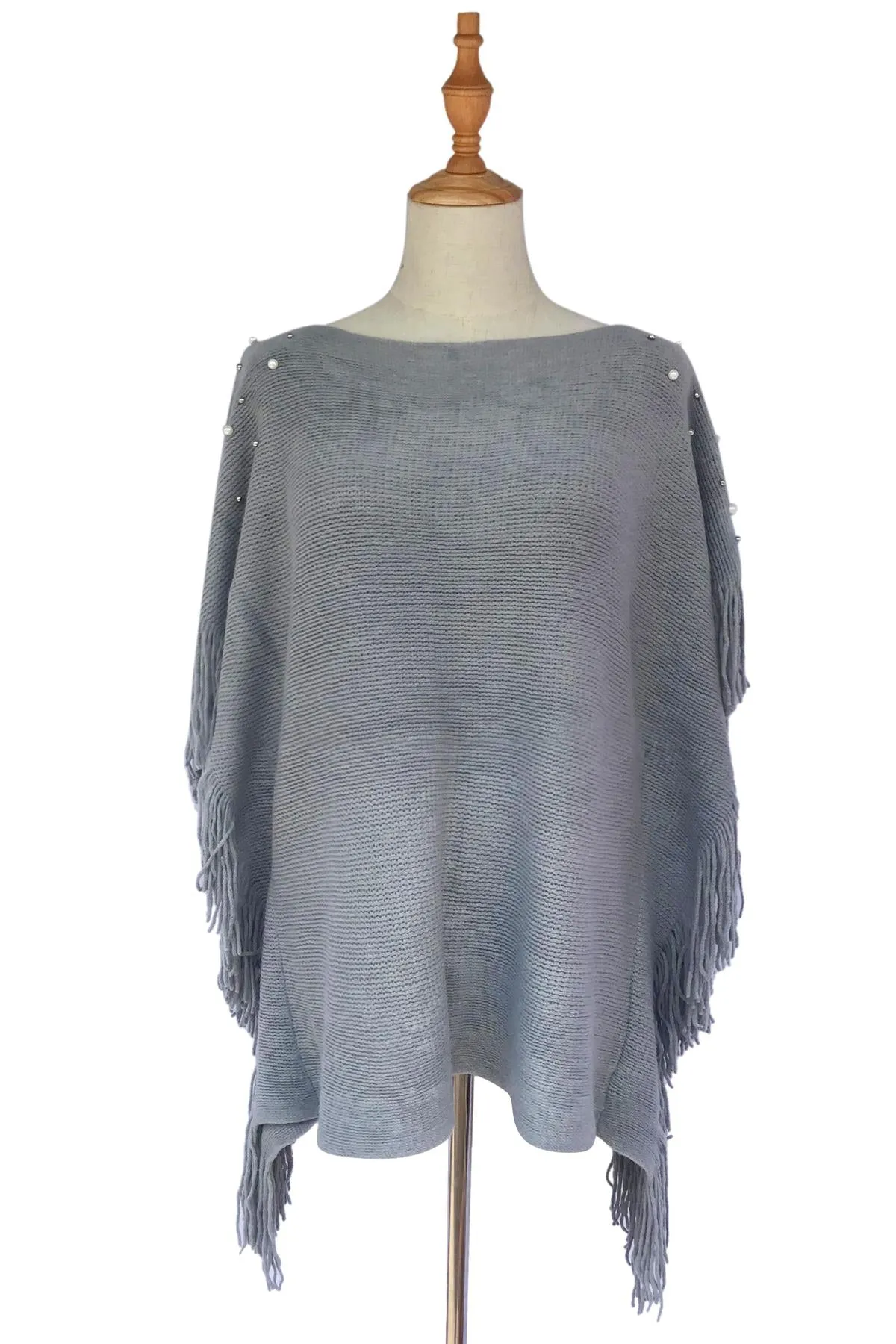 Pearl & Bead Shoulder Knitted Poncho