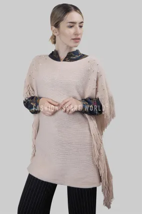 Pearl & Bead Shoulder Knitted Poncho