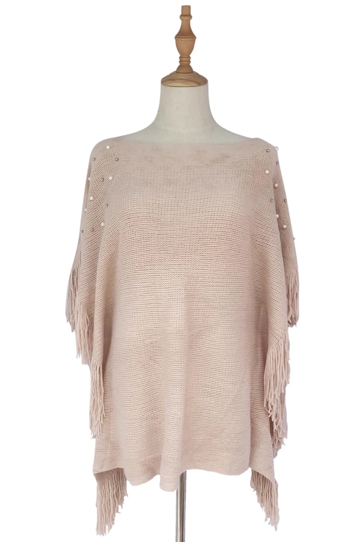 Pearl & Bead Shoulder Knitted Poncho