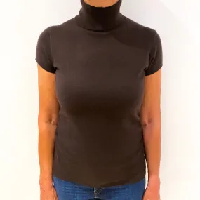 Peppercorn Brown Short Sleeve Cashmere Polo Neck Jumper Medium
