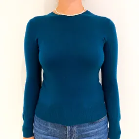 Petrol Blue Cashmere Crew Neck Jumper Small
