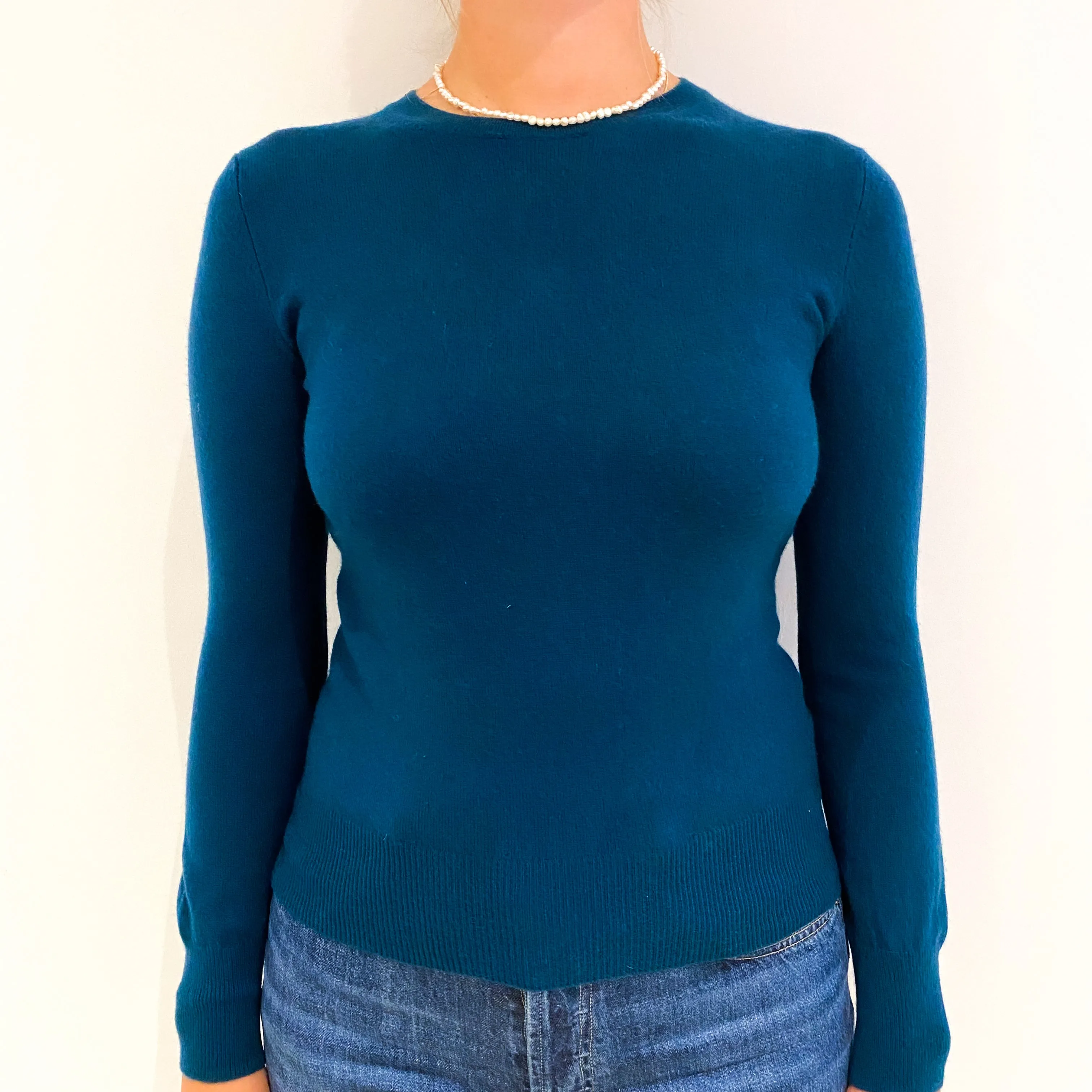 Petrol Blue Cashmere Crew Neck Jumper Small