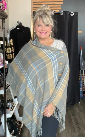 Plaid Button Down Poncho