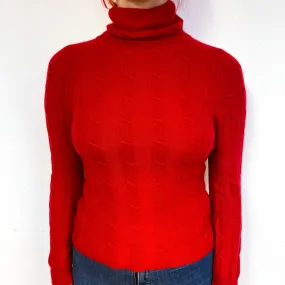 Post Box Red Cable Cashmere Turtle Neck Jumper Small