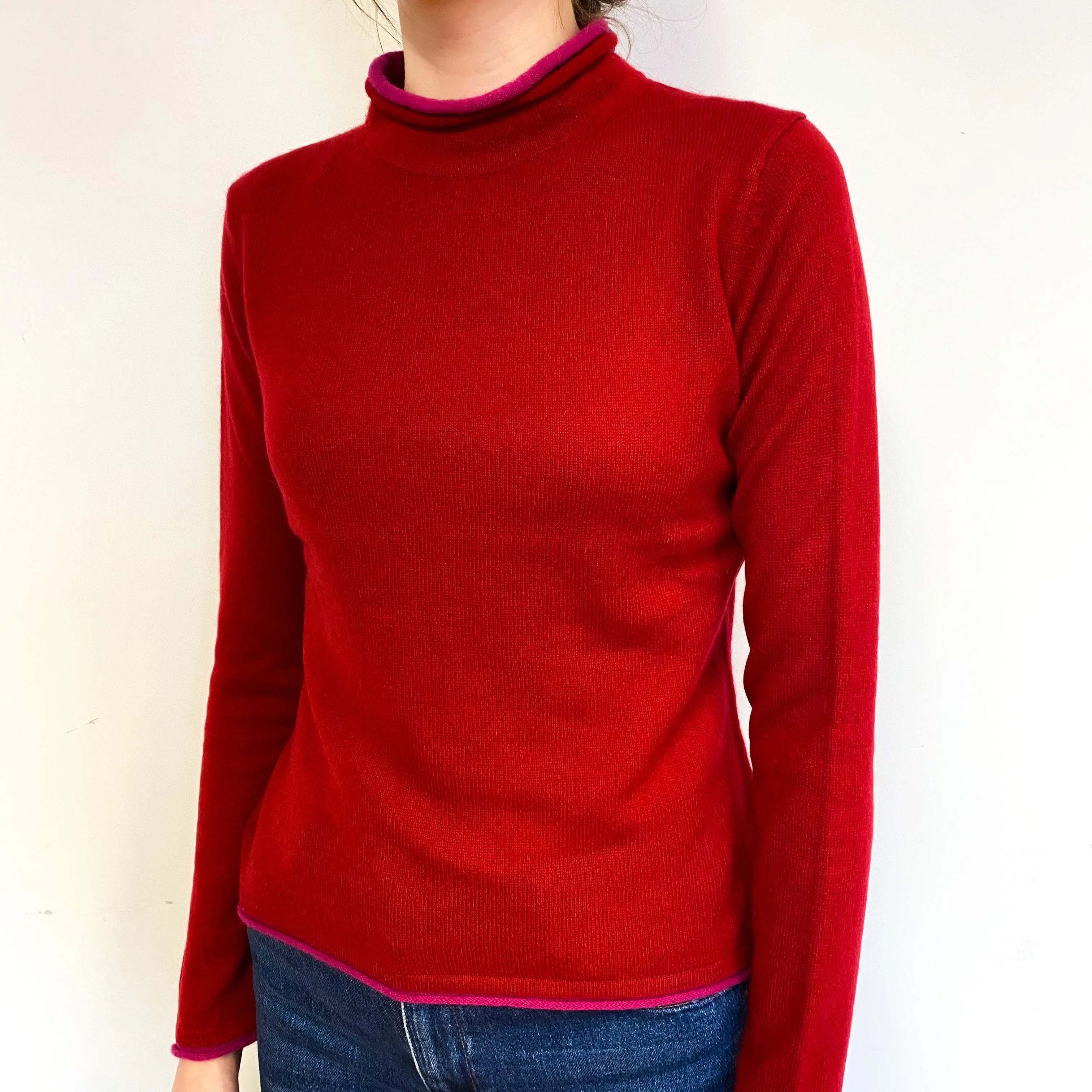 Post Box Red Cashmere Turtle Neck Jumper Extra Small