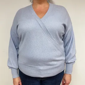 Powder Blue Cross-Over Cashmere V-Neck Jumper Extra Large
