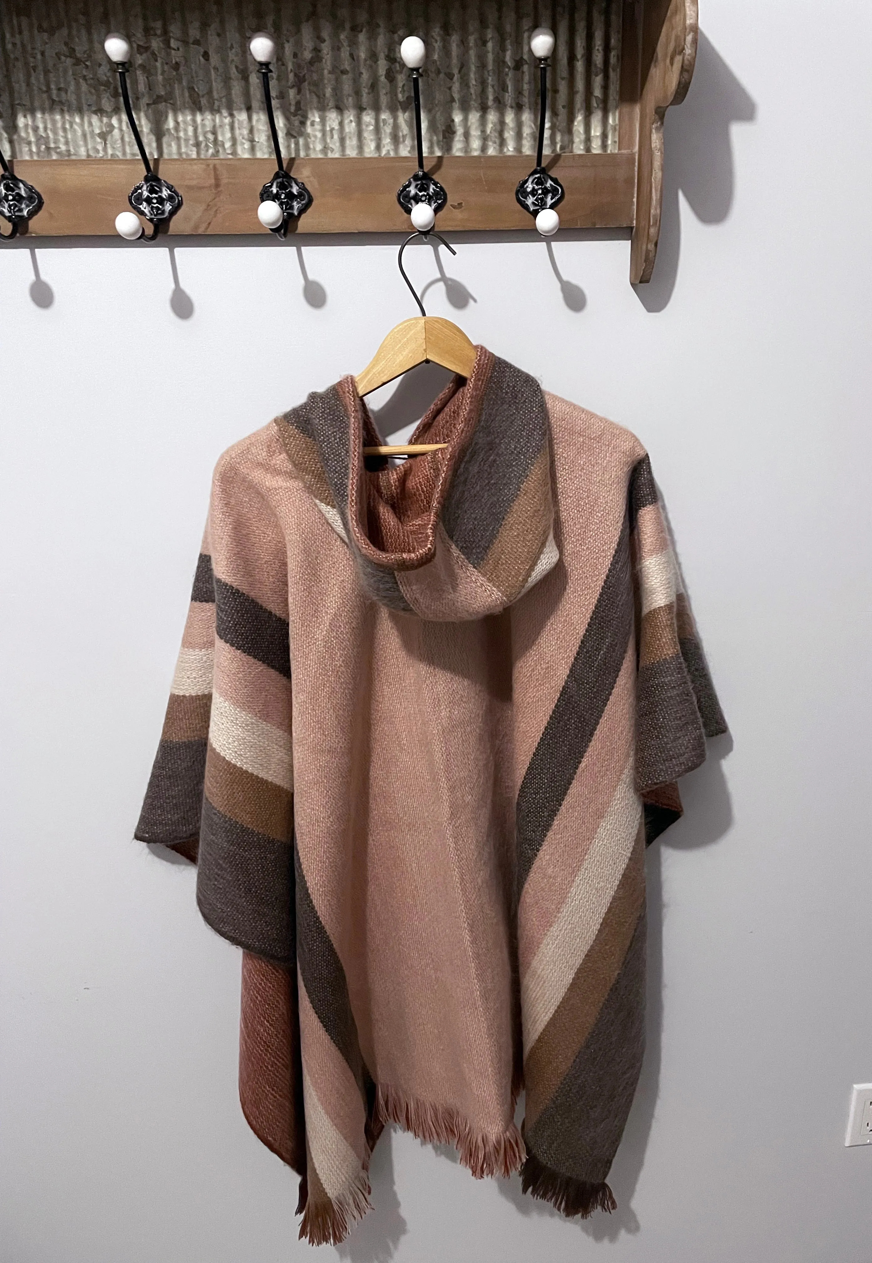 Pretty Cozy Open Front Reversible Alpaca Poncho