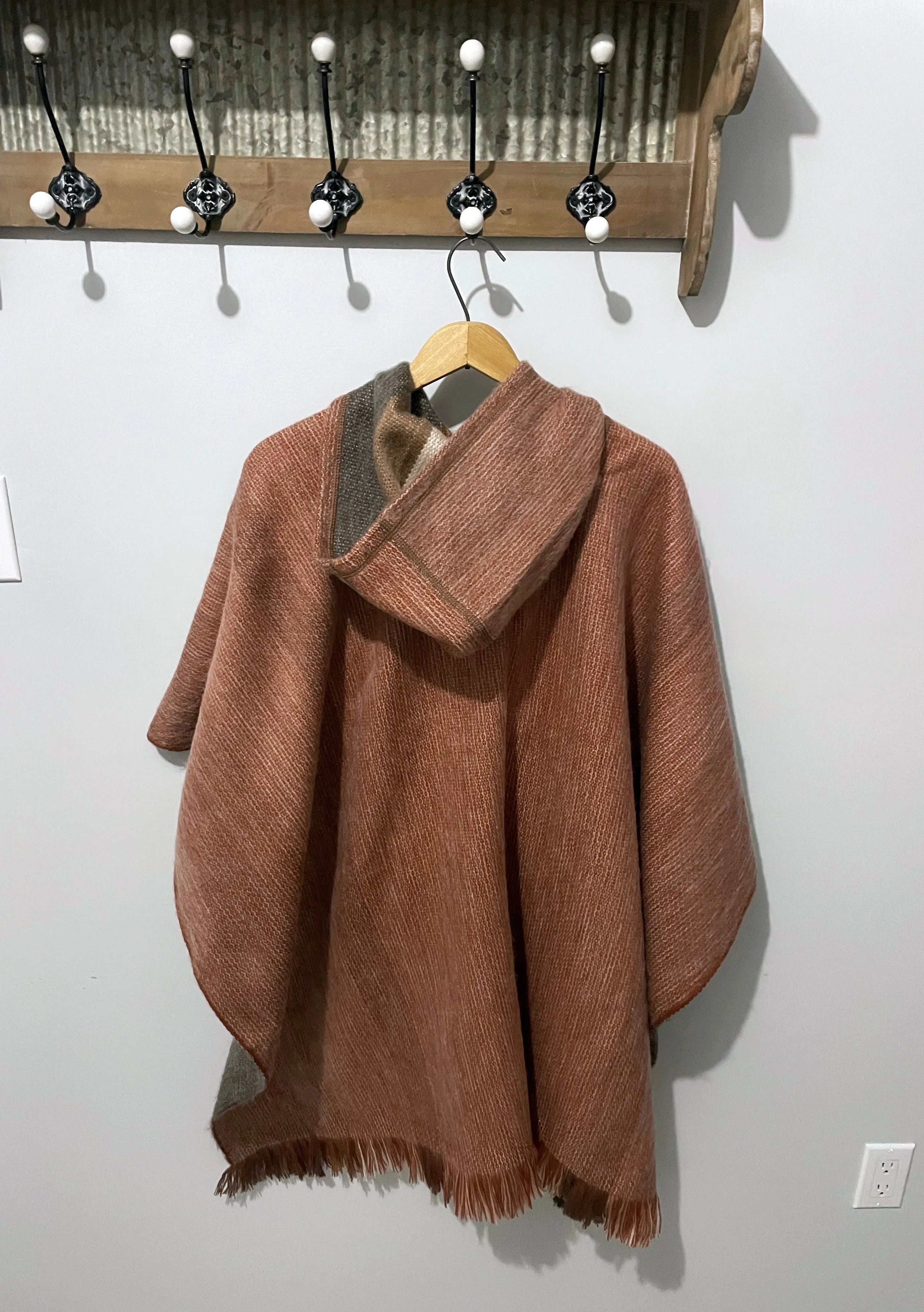 Pretty Cozy Open Front Reversible Alpaca Poncho