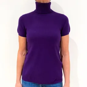 Purple Red Marl Short Sleeved Cashmere Crew Neck Jumper Small