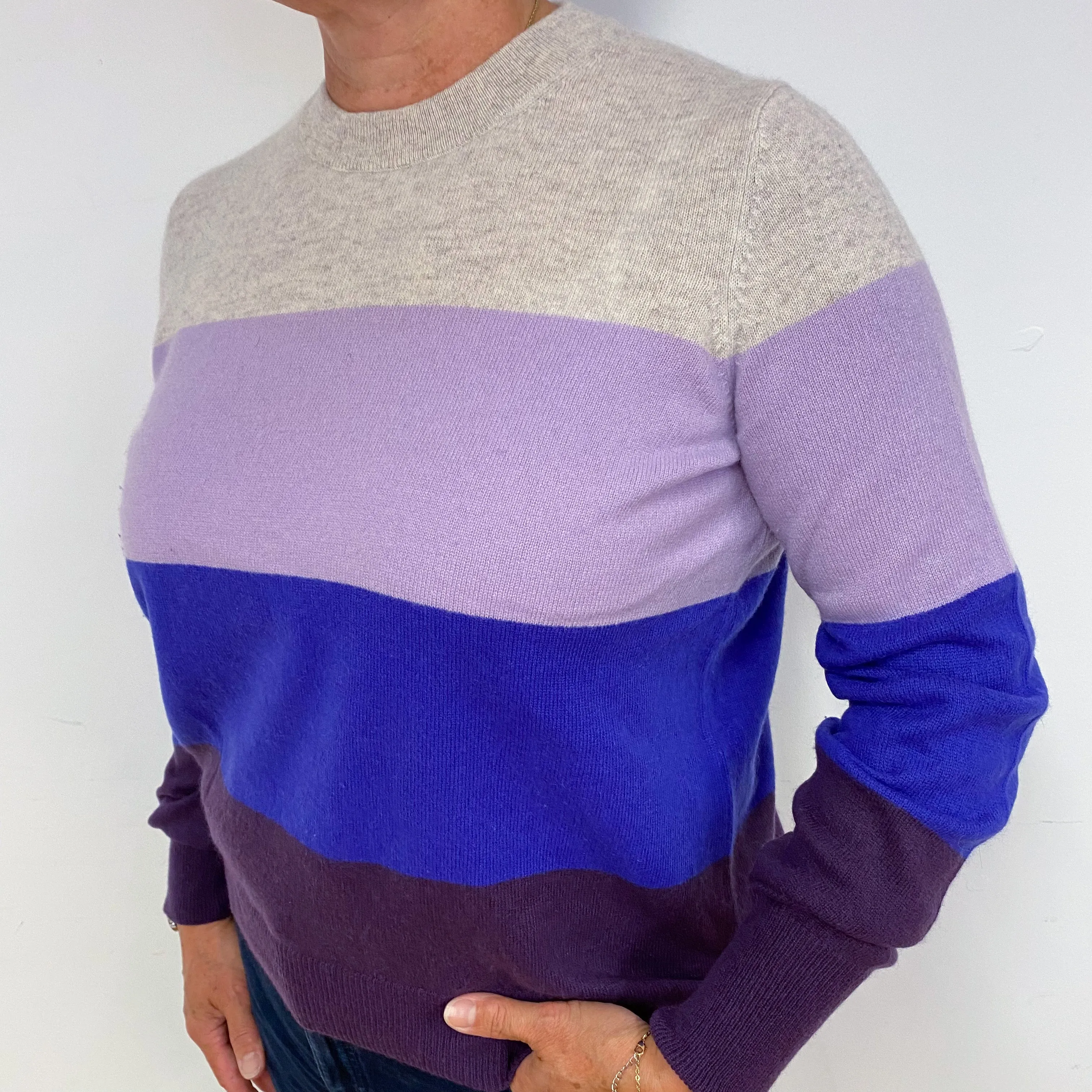 Purple Striped Cashmere Crew Neck Jumper