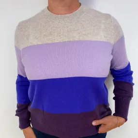 Purple Striped Cashmere Crew Neck Jumper
