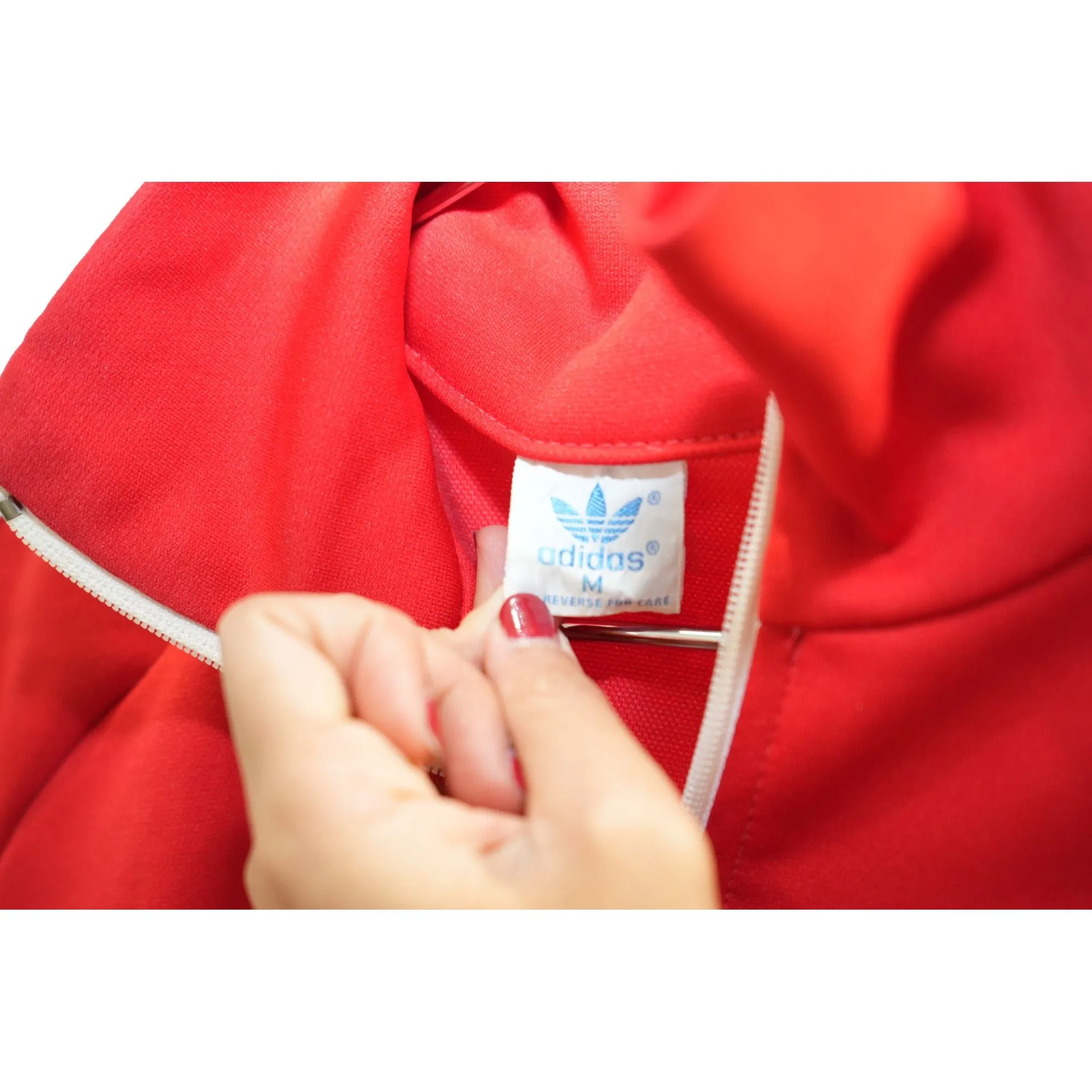 "Retail"  VTG Adidas 3-Striped Trefoil Embroidered Full Zip Track Jacket Red/White Medium