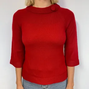 Red 3/4 Sleeve Cashmere Crew Neck Jumper Small