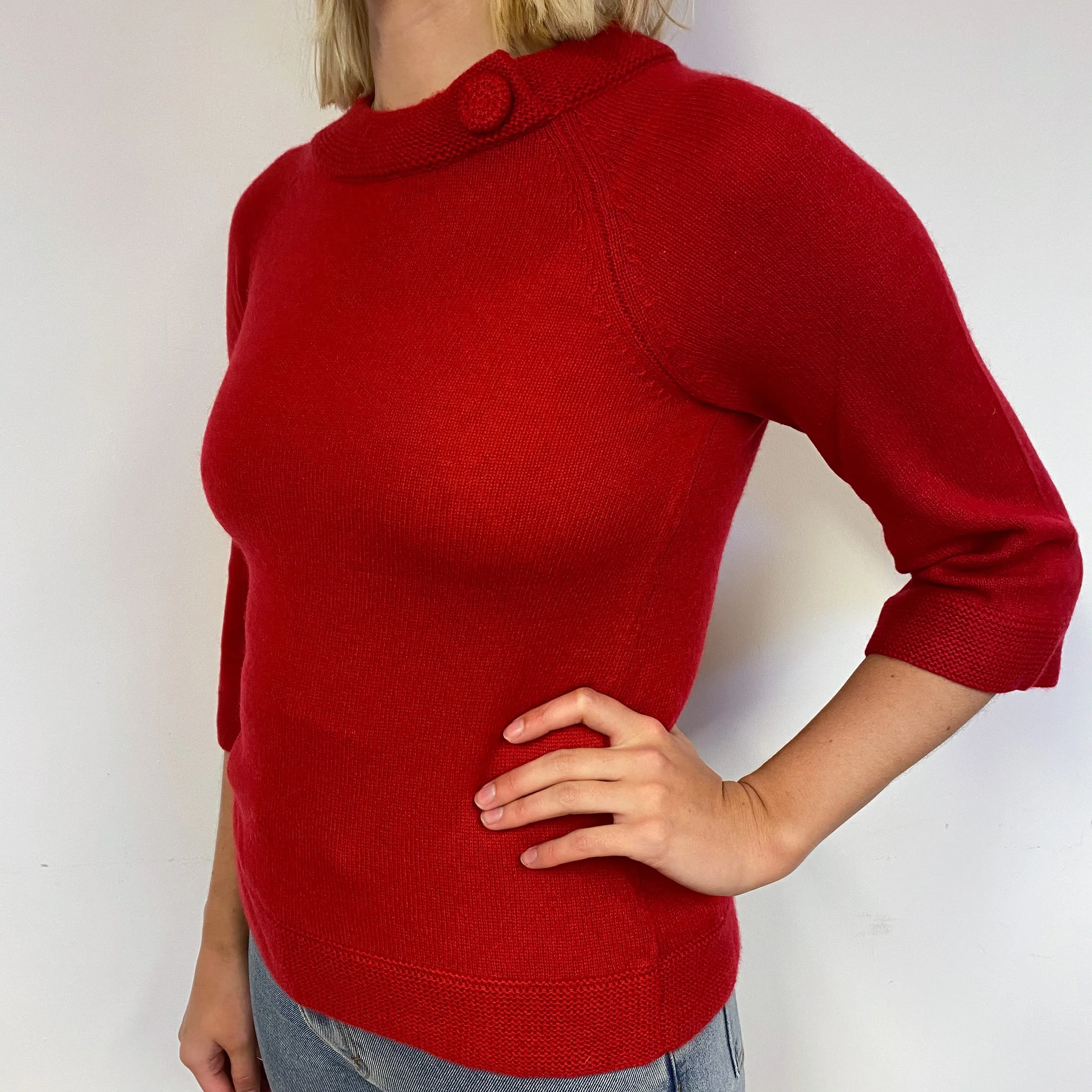 Red 3/4 Sleeve Cashmere Crew Neck Jumper Small