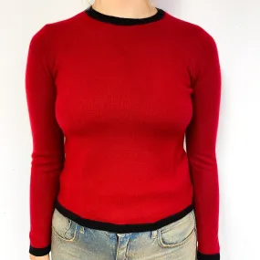 Red Black Trimmed Cashmere Crew Neck Jumper Small