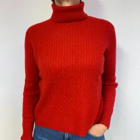 Red Cable Cashmere Polo Neck Jumper Medium