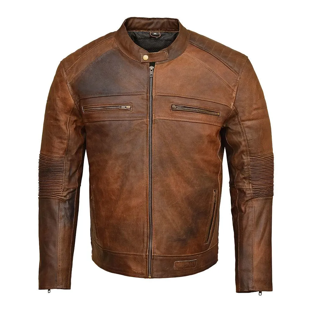 RIDERACT® Mens Motorbike Leather Jacket Cafe Racer Biker Jacket KRATOS