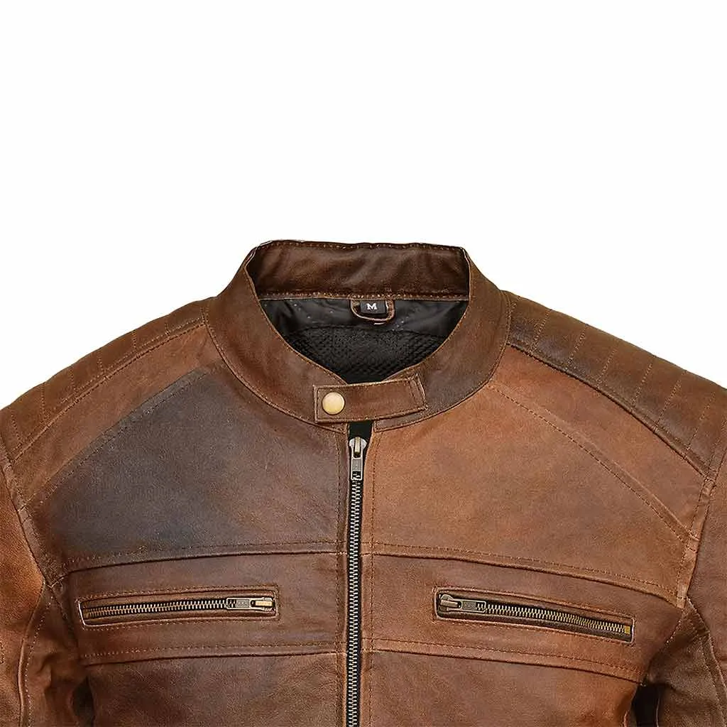 RIDERACT® Mens Motorbike Leather Jacket Cafe Racer Biker Jacket KRATOS
